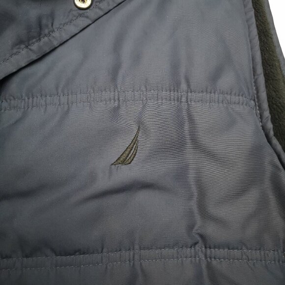 Nautica Men's Size Large Navy w/ Black Faux Fur Lined Zipper/Button Closure Vest - Picture 6 of 9
